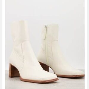 ASOS DESIGN Roisin premium leather square toe boots in off-white